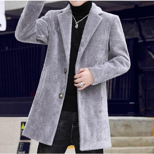 Grey Mens Blazer Autumn/Winter Tweed Male long Coats Fashion White Mens Jacket Korean all-match knitted Blazers for Men 2020