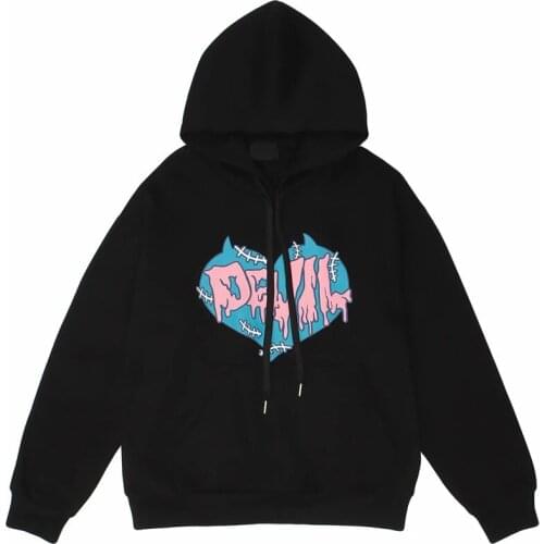 Hip-hop Harajuku sweater street style evil heart printed hoodie men and women casual pullover autumn hooded hoodie black y2k top