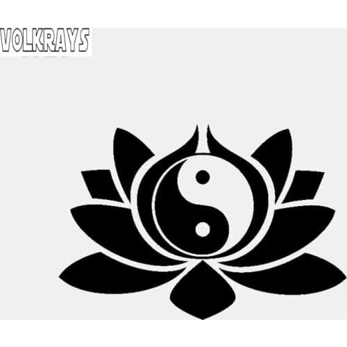 Volkrays Personality Car Sticker Lotus Flower Yin Yang Symbol Buddhism Yoga Reflective Vinyl Decal Black/Silver,8cm*12cm