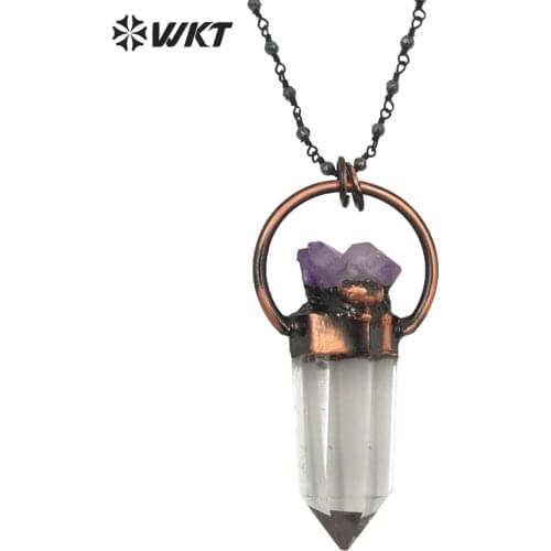 WT-N1263 Women antique copper plated crystal quartz with amethysts necklace boho vintage natural quartz point necklace