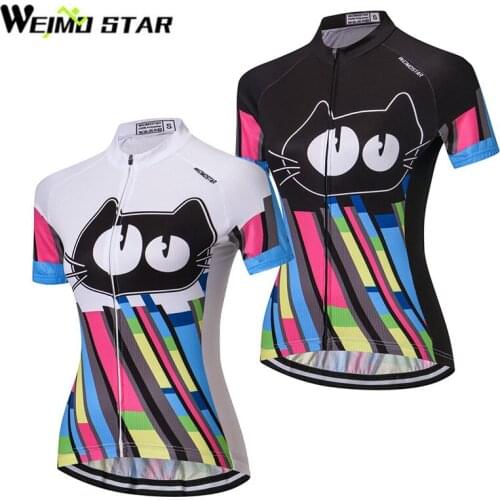 Cycling Jersey Women Weimostar Summer Ropa Ciclismo Breathable Cycling Clothing Maillot Ciclismo Cute Cat 2 Colors