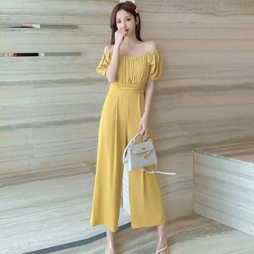 Fashion Elegant Jumpsuit Women Summer 2020 a Word Shoulder Wide Leg Jumpsuits High Waist Long Rompers Women Formal Jumpsuit