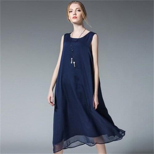 High Quality Women Navy Tank Dress 2020 Summer Sleeveless Girls Dress Chiffon Gilrs Loose Causal Dresses Plus size 4XL