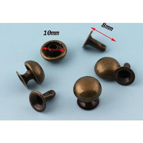 100sets 10mm Brass Rivets Mushroom Studs Double Cap Rivets Round Double Head Rivets for Leathercraft Studs for Bag Belt