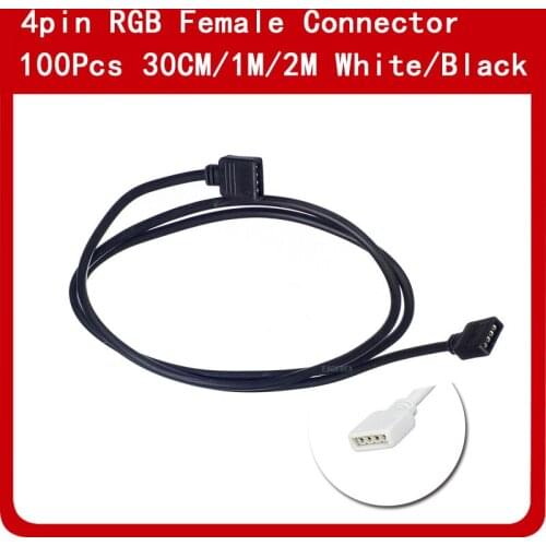 100pcs 30cm/1m/2m RGB LED Strip Connector 4pin Female Extension Cable Wire with 4pin Male Needles for 3528 5050 LED Ribbon