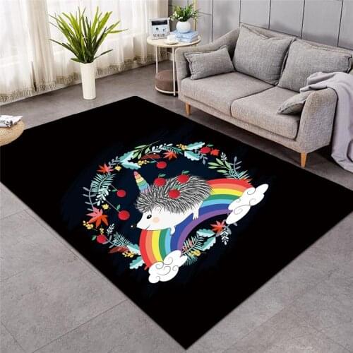 2020 New Hedgehog Large Carpet for Living Room Watercolor Bedroom Rugs Cartoon Tapete Leaf Cute Animal Fashion Carpets