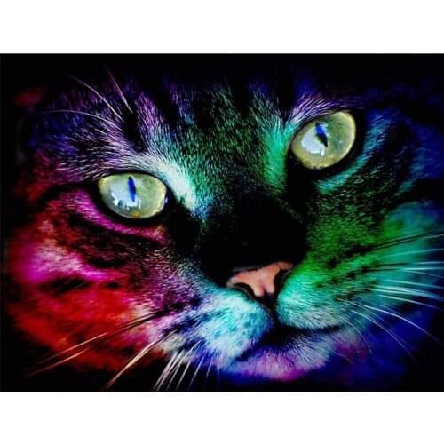 5D DIY Diamond Painting Partial Round Diamond Embroidery Halloween "Colorful Cat" Mosaic Painting Decoration Home Crafts