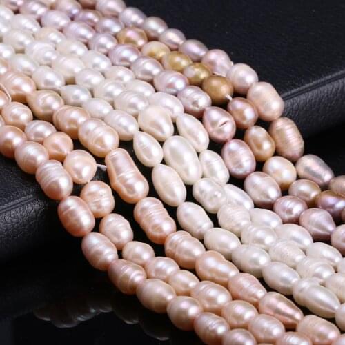 8-9mm Natural Freshwater Cultured Pearl Beads Rice Shape 100% Natural Pearls for Jewelry Making DIY Necklace Strand 13 Inches