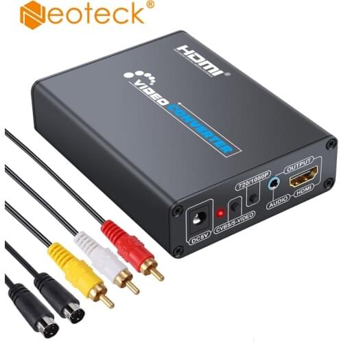 Neoteck 3RCA AV CVBS Composite S-Video R/L Audio to HDMI Adapter Upscaler 720P 1080P For for DVD VCR PS2 AV CVBS S-Video to HDMI