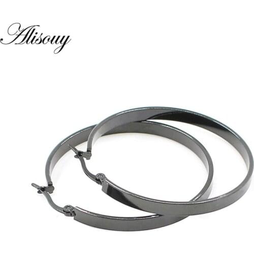Alisouy 2pcs Big Circle Round Oval Earrings Stainless Steel Basketball Hoop Earrings Women Men Party Jewelry aros mujer oreja