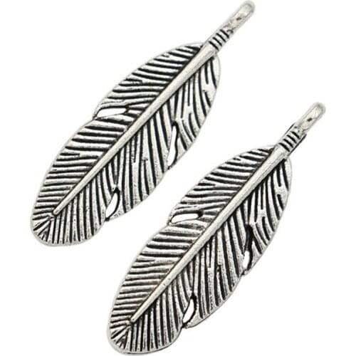 Antique Silver Plated Zinc Alloy Feather Leaf Charms Pendants for Jewelry Making Bracelet DIY Handmade Craft 30x9mm 15pcs/lot