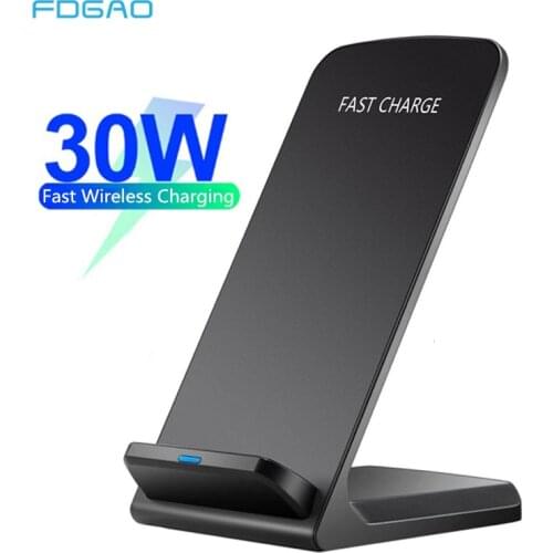 FDGAO 30W Qi Wireless Charger Stand For iPhone 12 11 XS XR X 8 Samsung S20 S10 Induction Fast Charging Dock Station Phone Charge