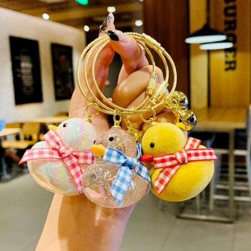 Cartoon Shining Little Duck Keychains Steel Wire Keyring Acrylic Transparent Duck Doll Ornament Cute Women Friend Pendant Gift