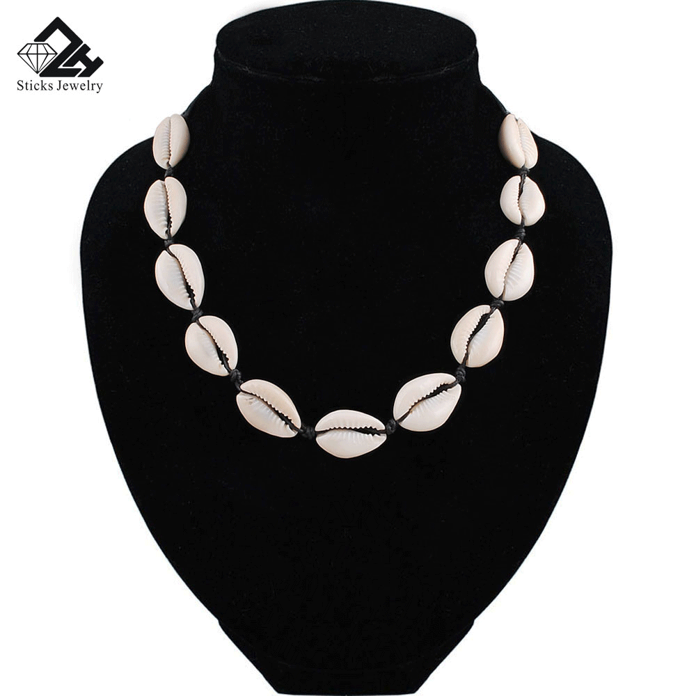 Women Bohemia Shell String Necklaces Chain Necklaces Beach Shell Shell Necklace (Black rope)
