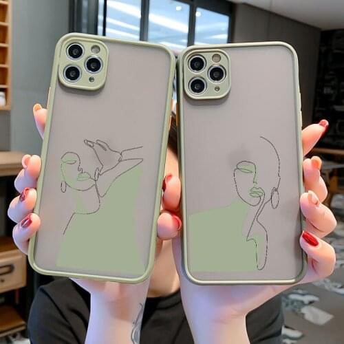 Couple Line Drawing Girl Phone Case For iPhone X XR XS Max 12 11 Pro Max for iphone 6s 7 8 Plus SE 2020 Luxury Hard Matte Cover