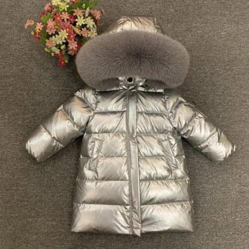 Girls long down jacket children winter thick coat really fox fur collar