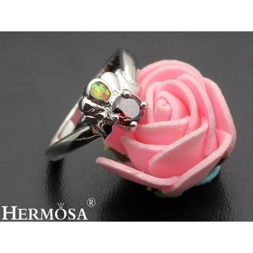 Hermosa Big Promotion Real White Australian Opal Shiny Blood Red Garnet Wedding Rings Size 8 9 DF55