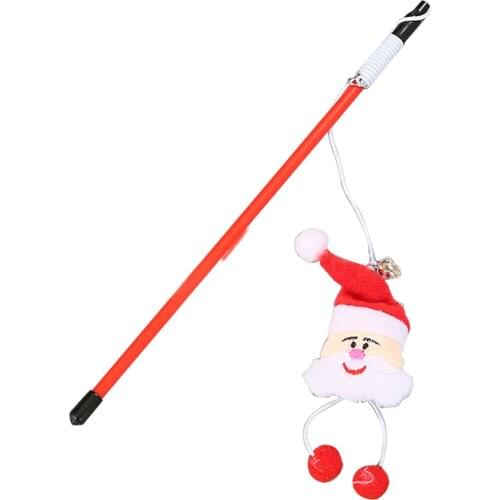 Cat Toys Plastic Kitten Interactive Stick Funny Cat Christmas Santa Rod Game Wand Feather Stick Toy Ball Bell Pet Supplies