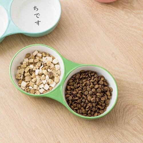 Ceramic Pet Cat Double Bowls 2 in 1 Design Dog Food Water Feeder Dish Cute Cartoon Printing Non-Slip Pet Suppliers