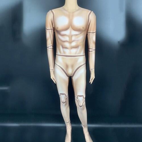 3D MenS Muscle Print Jumpsuit Stage Nightclub Bar Male Singer DJ Performance Costumes Rave Clothes Festival Outfit DNV13074