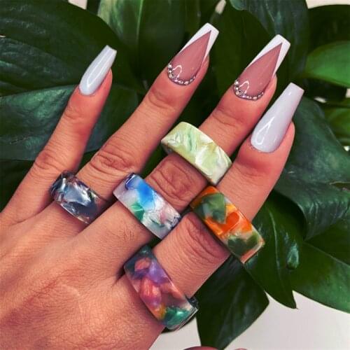 IF ME 5PCS/SET Hyperbole Ins Thick Aesthetic Colorful Resin Acrylic Rings Set for Women girl Trendy Party Ring Jewelry 2021