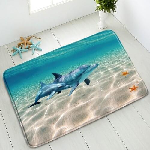 Blue Ocean Dolphin Bath Mat Summer Scenery Bathroom Interior Floor Carpet Water Absorption Pad Bedroom Kitchen Doormat Non-Slip