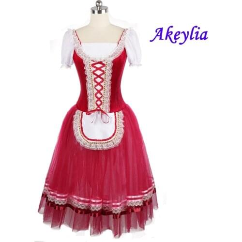 Red Giselle Dress for girl Romantic Ballet Tutu Maid Dark pink long Professional ballet stage costume Velvet Women Child JNBL68