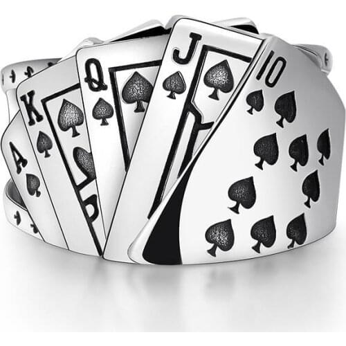 S925 silver creative playing card geometric shape niche design cold wind no mosaic opening adjustable male ring