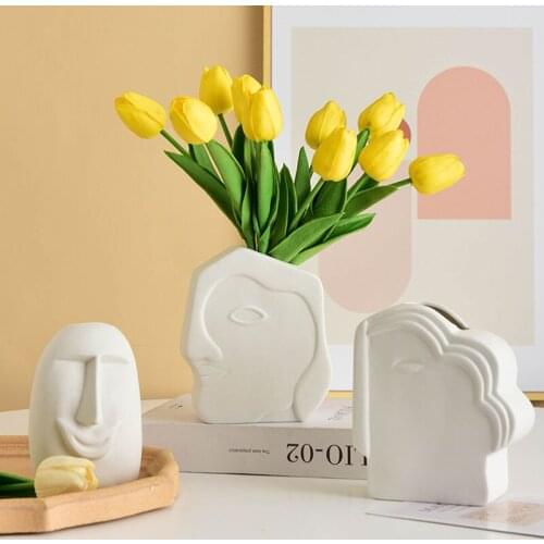 Creative Ceramic Crafts Nordic Simplicity Abstract Flower Vase Ornaments Home Living Room Decoration Human Face Vase Furnishings
