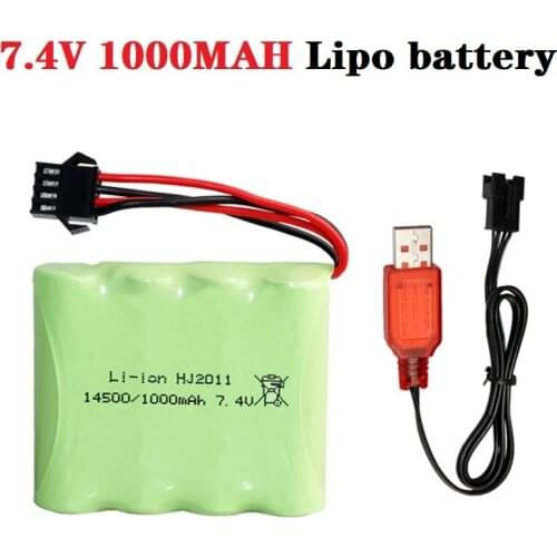 7.4V 1000mAh 2S Lipo Battery with charger For DE36W 1:16RC Off-Road 4WD High-Speed Climbing Drift Racing toy accessories 1-5PCS