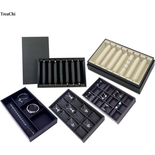 Black PU Earring Storage Display Tray With Cover Watch Pendant Necklace Packaging Tray Bracelet Ring Jewelry Organizer Box