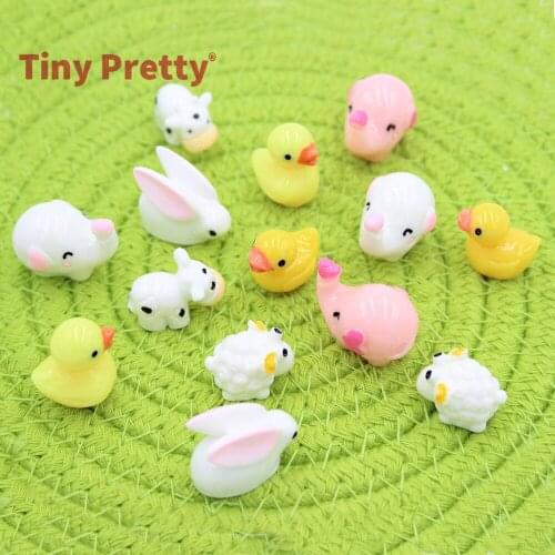 12PCS 3D Artificial Resin Animal Miniatures Painted Animal Cabochons Sheep, Cow, Rabbit, Duck, Elephant for DIY Craft Accessory