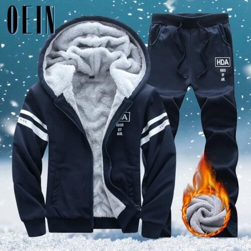 OEIN Inner Fur Mens Tracksuits Winter Men Sets Warm Hoodies Suit Casual Fleece Lined Sweatshirts Men 2 Piece Set Sportswear 2021