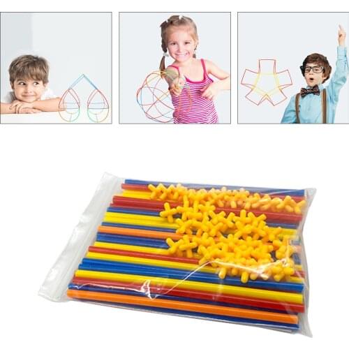 100pcs Straws and Connectors Set Interlocking Straw Constructor Kit Fort Building Toy Development