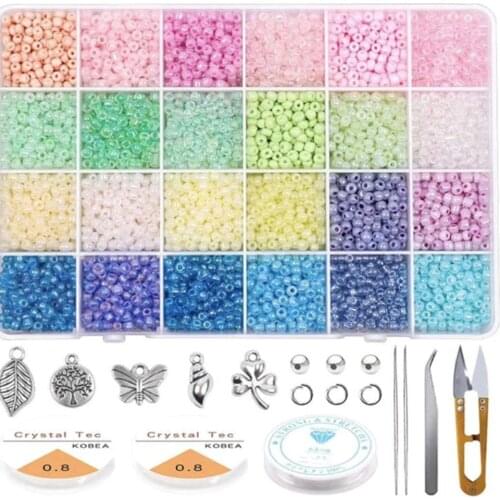 24 Colors 3mm Cream Glass Beads Set to Make Bracelets DIY Scattered Transparent Parts Small Rice-Shaped Necklace Accessories
