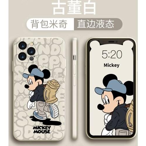 2021 New Disney Cartoon Mickey Minnie Case for IPhone XR XS 12 PRO MAX Huawei P40 Mate 20 30 Straight Edge Liquid Phone Cases