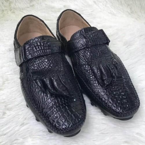 Newly design fashion 100% Genuine real crocodile tail skin men shoe durable solid crocodile skin men leisure shoe black color