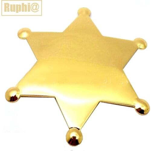 Wholesale simple design blank metal NO logo badge creative gifts fashion gold or rhodium six angles hexagon star pin brooch