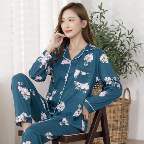 2pcs Women Thin Cotton Sleepwear Set 5 Colors Homewear Nightwear Pyjamas Set Female Autumn Lapel Sleepwear Outfits Tracksuit