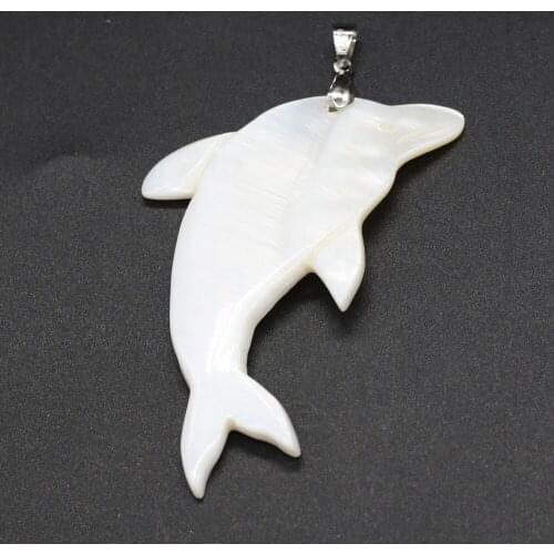 Fine Natural White Mother of Pearl Pendants Reiki Heal Cute Dolphin Charms for Fashion Jewelry Making Necklace Supplies