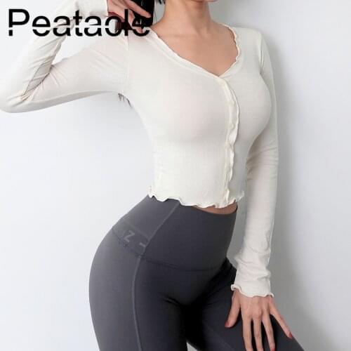 Peatacle Fitness Workout Shirt Ladies Sports Tops Yoga Clothes Round Neck Running Quick Dry Tights Training Long Sleeve