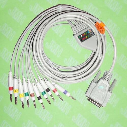 Compatible with Nihon Kohden,Fukuda Cardisuny EKG 10 lead,One-piece cable and leadwires,15 PIN,4.0 banana,IEC or AHA