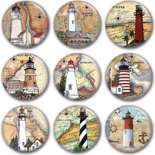 Lighthouse glass cabochon,Home sigh Ocean Anchor Rudder The light Round photo glass cabochon demo flat back Making findings
