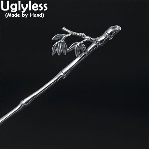 Uglyless Glossy Silver Bamboo Joints Hair Sticks Women China Chic 925 Silver Bamboo Leaves Hair Jewelry Handmade Hair Accessory