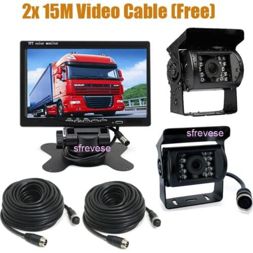 12V-24V 4Pin Car Rear View Kit 7" LCD Monitor + 2x CCD IR Night Vision Waterproof Reversing Parking Backup Camera For Bus Truck