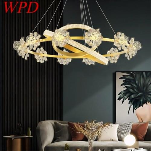 WPD Gold Luxury Chandeliers Light Modern Crystal LED Brass Pendant Lamp Flower Home Fixture for Living Room