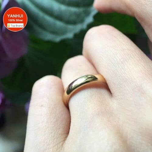 YANHUI Simple Dainty Round Rings for Men Women Girl Yellow Gold Color Engagement Rings Lovers Promise Ring Christmas Gift R050J