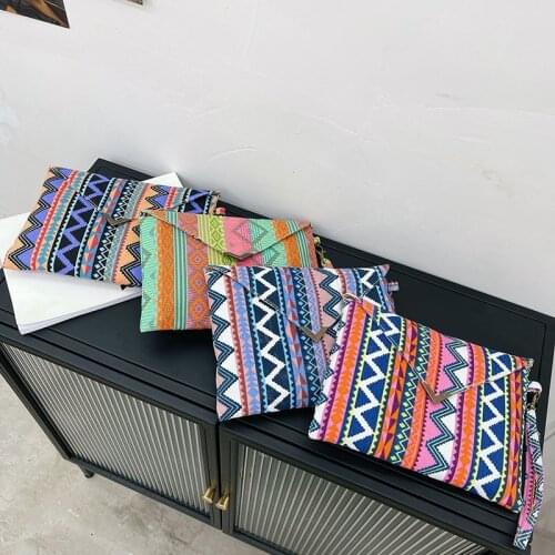 Luxy Moon Canvas Female Envelope Bag Ethnic Style Geometric Pattern Womens Clutch Purse Retro Design ZD1780