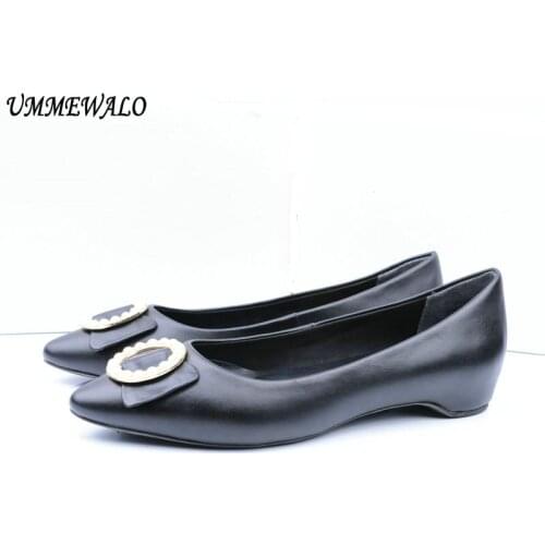 UMMEWALO Flat Shoes Women Genuine Leather Flats Fashion Qualiy Pointed Toe Ballerina Ballet Shoes Ladies Casual Beaded Shoes