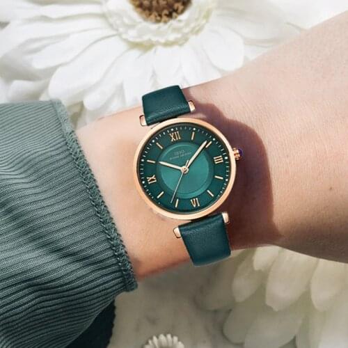 IBSO New Brand Women Watches 2020 Green Genuine Leather Strap Reloj Mujer Luxury Quartz Ladies Watch Women Montre Femme